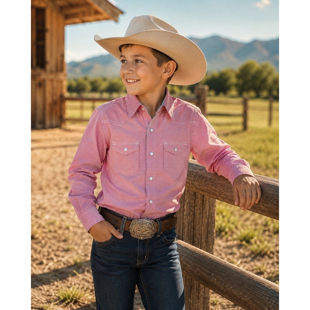 Rafter C Boys Western Pearl Snap Shirt Small Pink Cowboy Rodeo NWT